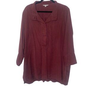 John Mark Oversized Shirt Womens XL‎ red 3/4 sleeve Pullover Boho Travel Casual